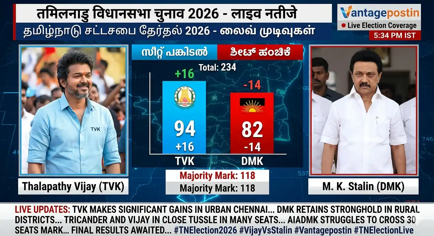 तमिळनाडू विधानसभा: विजय की TVK का महा-उदय, स्टालिन या पलानीस्वामी किसके साथ बनेगा गठबंधन? तमिळनाडू विधानसभा: विजय की TVK का महा-उदय, स्टालिन या पलानीस्वामी किसके साथ बनेगा गठबंधन?