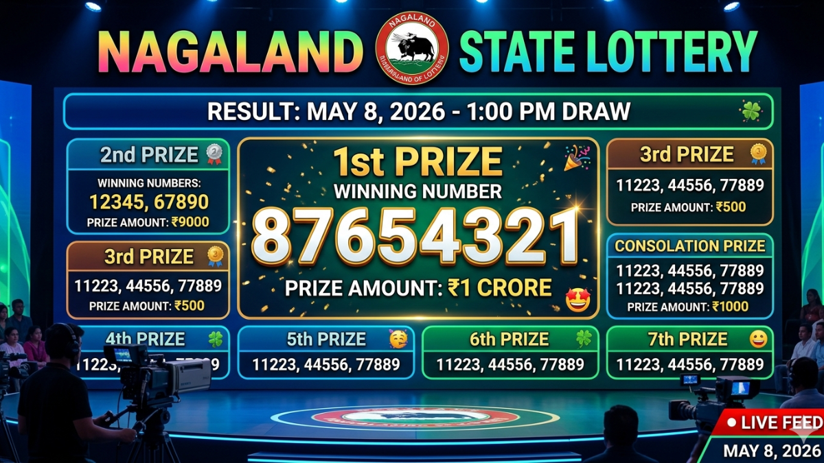 Nagaland Lottery Result: खुशखबरी! क्या आप बने करोड़पति? 8-5-2026 डियर लॉटरी के विनिंग नंबर जारी Nagaland Lottery Result: खुशखबरी! क्या आप बने करोड़पति? 8-5-2026 डियर लॉटरी के विनिंग नंबर जारी