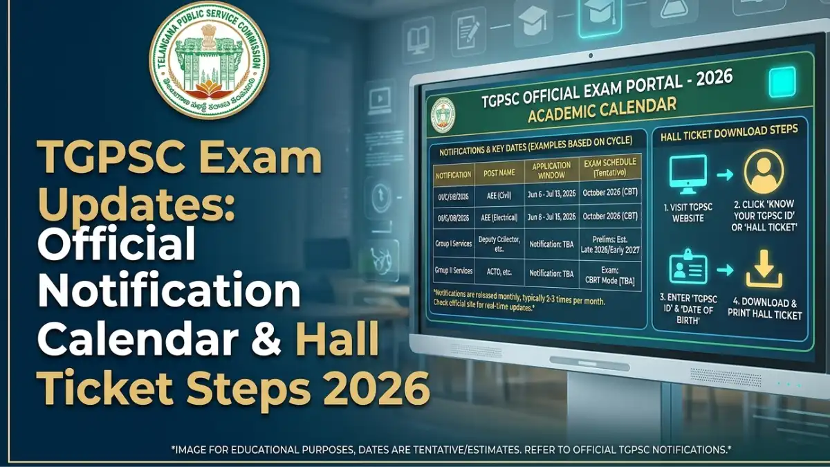 TGPSC Notification updates: जानें तेलंगाना राज्य लोक सेवा आयोग का परीक्षा कैलेंडर और हॉल टिकट का पूरा सच TGPSC Notification updates: जानें तेलंगाना राज्य लोक सेवा आयोग का परीक्षा कैलेंडर और हॉल टिकट का पूरा सच