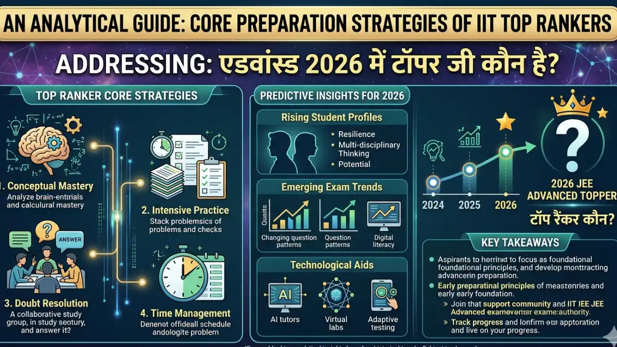 An analytical guide showcasing core preparation strategies of IIT top rankers, addressing एडवांस्ड 2026 में टॉपर जी कौन है?