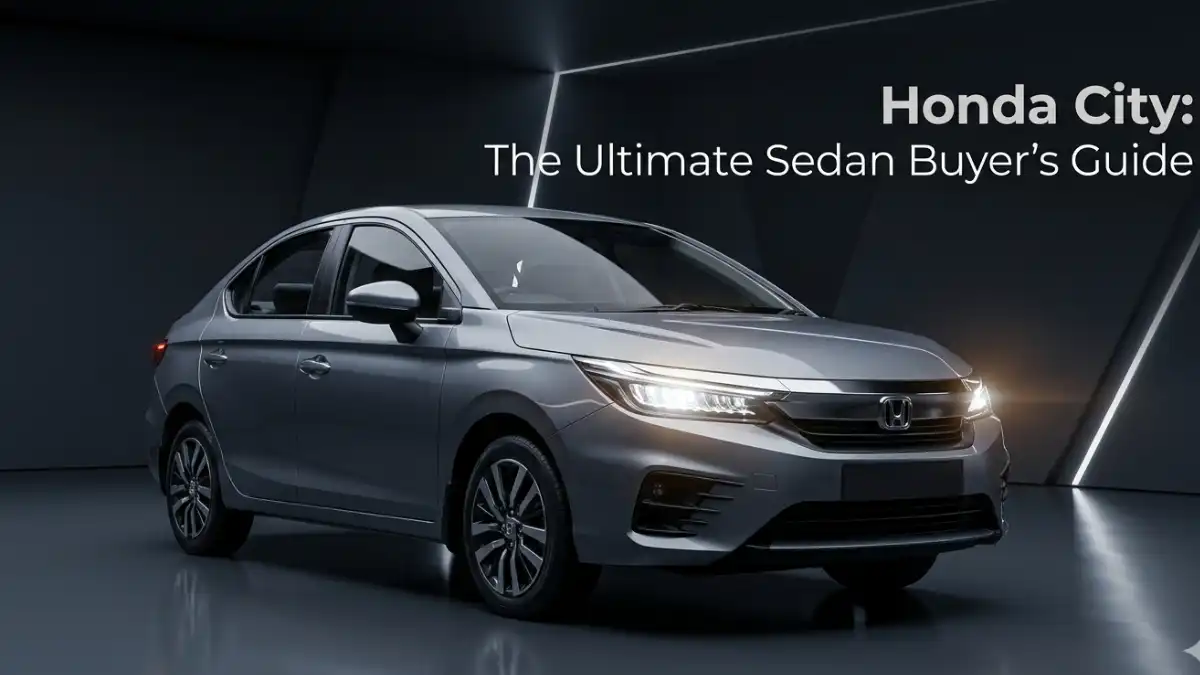 Premium white Honda City sedan car driving smoothly on a clean highway.