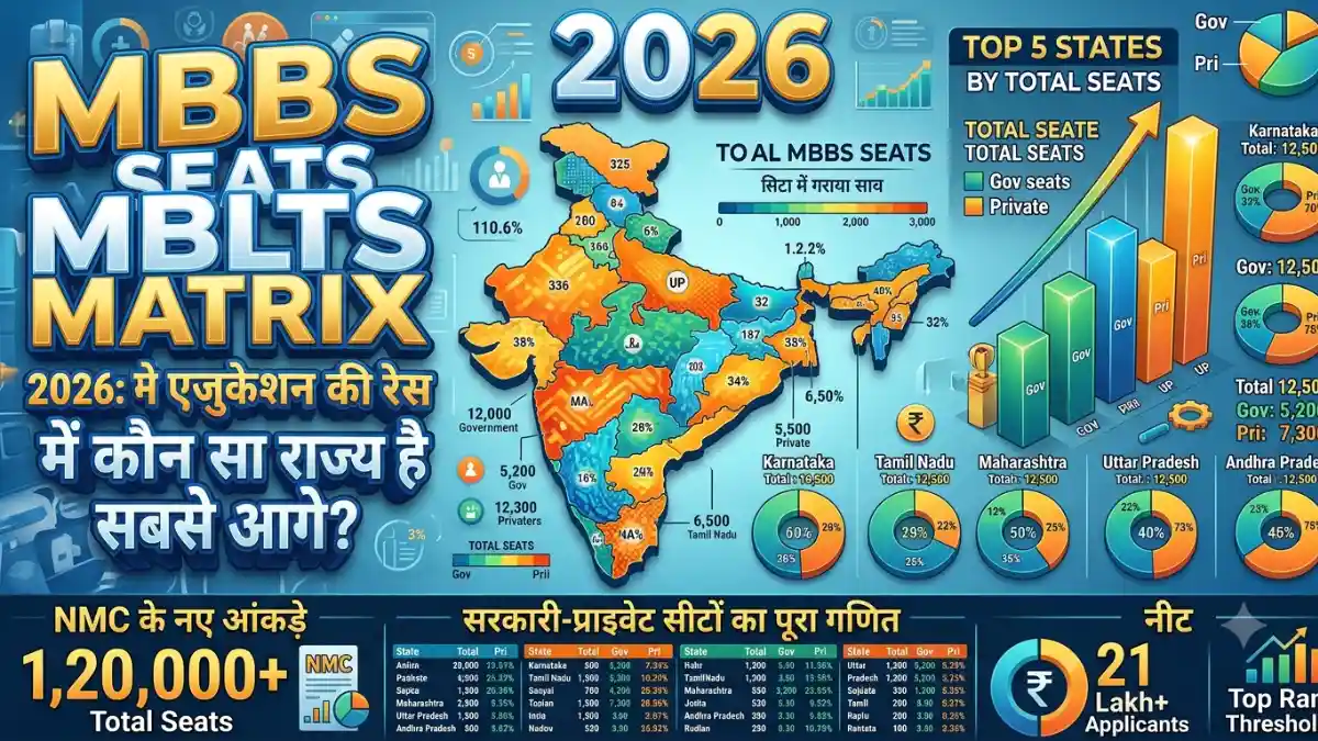 MBBS Seats Matrix 2026: मेडिकल एजुकेशन की रेस में कौन सा राज्य है सबसे आगे? जानें NMC के नए आंकड़े, सरकारी-प्राइवेट सीटों का पूरा गणित और नीट कट-ऑफ