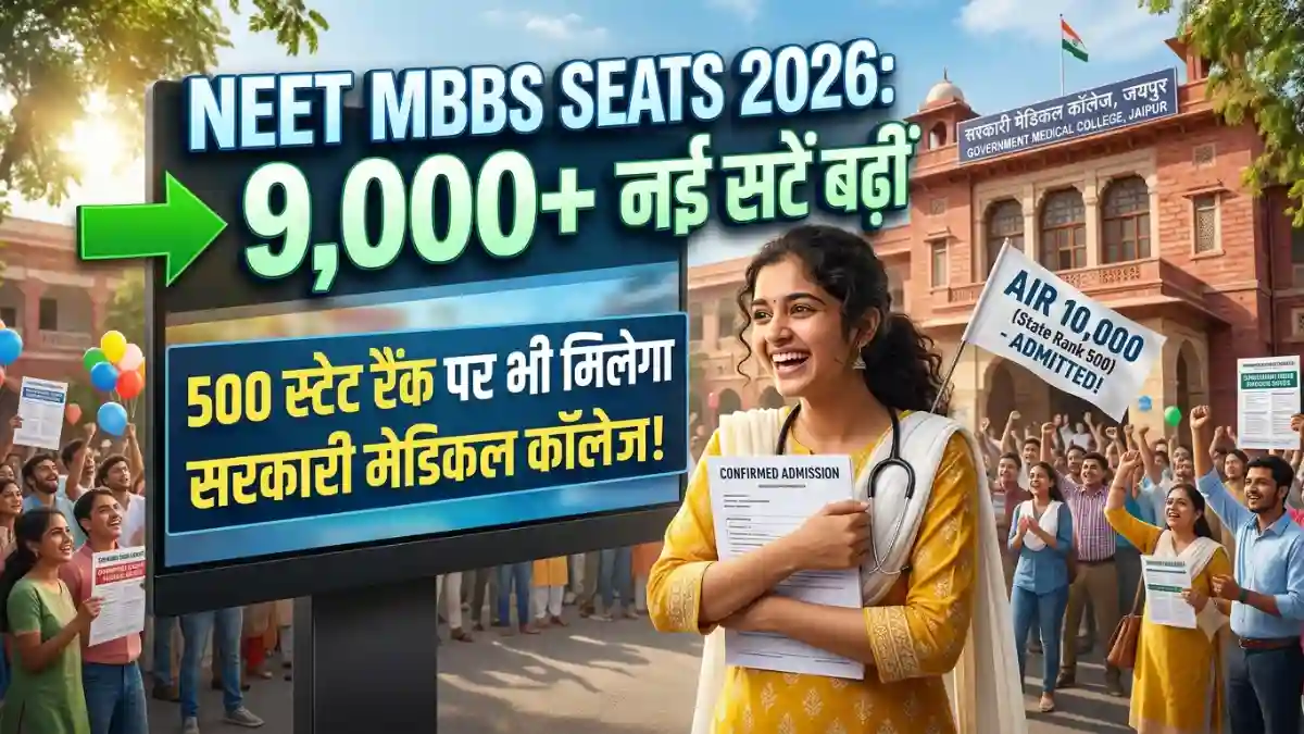 NEET MBBS Seats 2026: 9,000+ नई सीटें बढ़ीं, 500 स्टेट रैंक पर भी मिलेगा सरकारी मेडिकल कॉलेज!