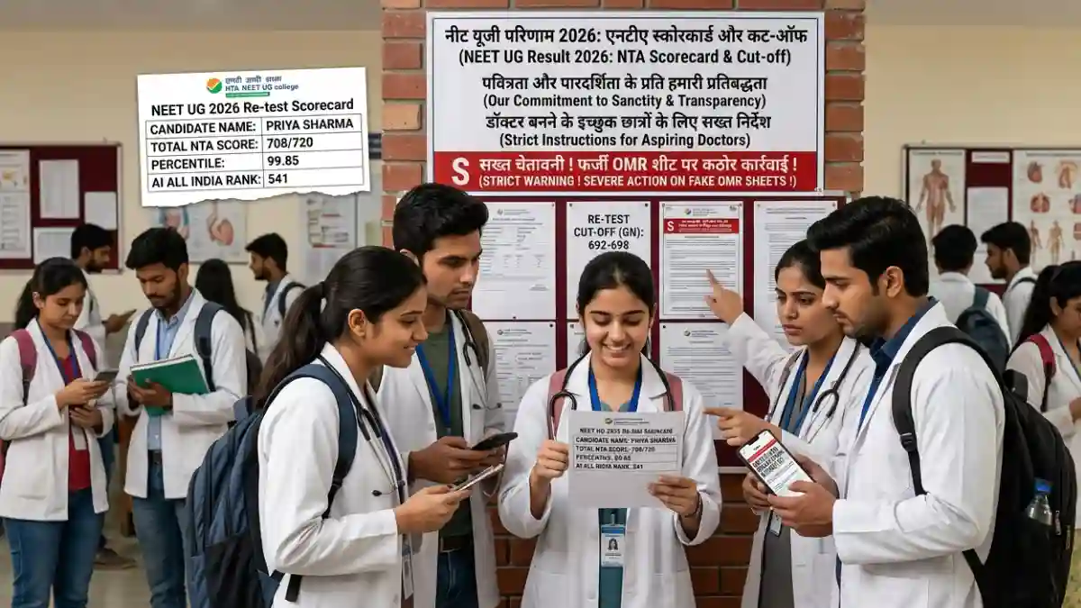 🩺 NEET UG Result 2026 NTA Scorecard: नीट री-टैस्ट परिणाम घोषित, NTA ने जारी किया कट-ऑफ और फर्जी OMR पर दी सख्त चेतावनी!