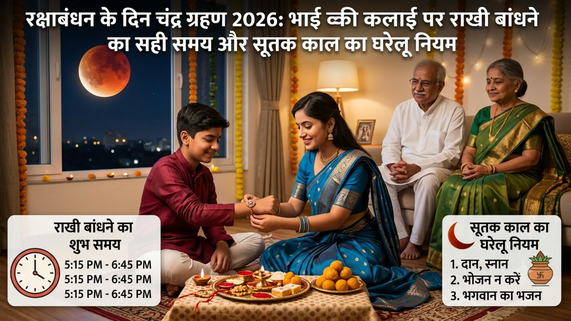 चंद्र ग्रहण 2026: रक्षाबंधन के दिन लगेगा साल का आखिरी चंद्र ग्रहण, जानें भाई की कलाई पर राखी बांधने का सही समय और सूतक काल का घरेलू नियम