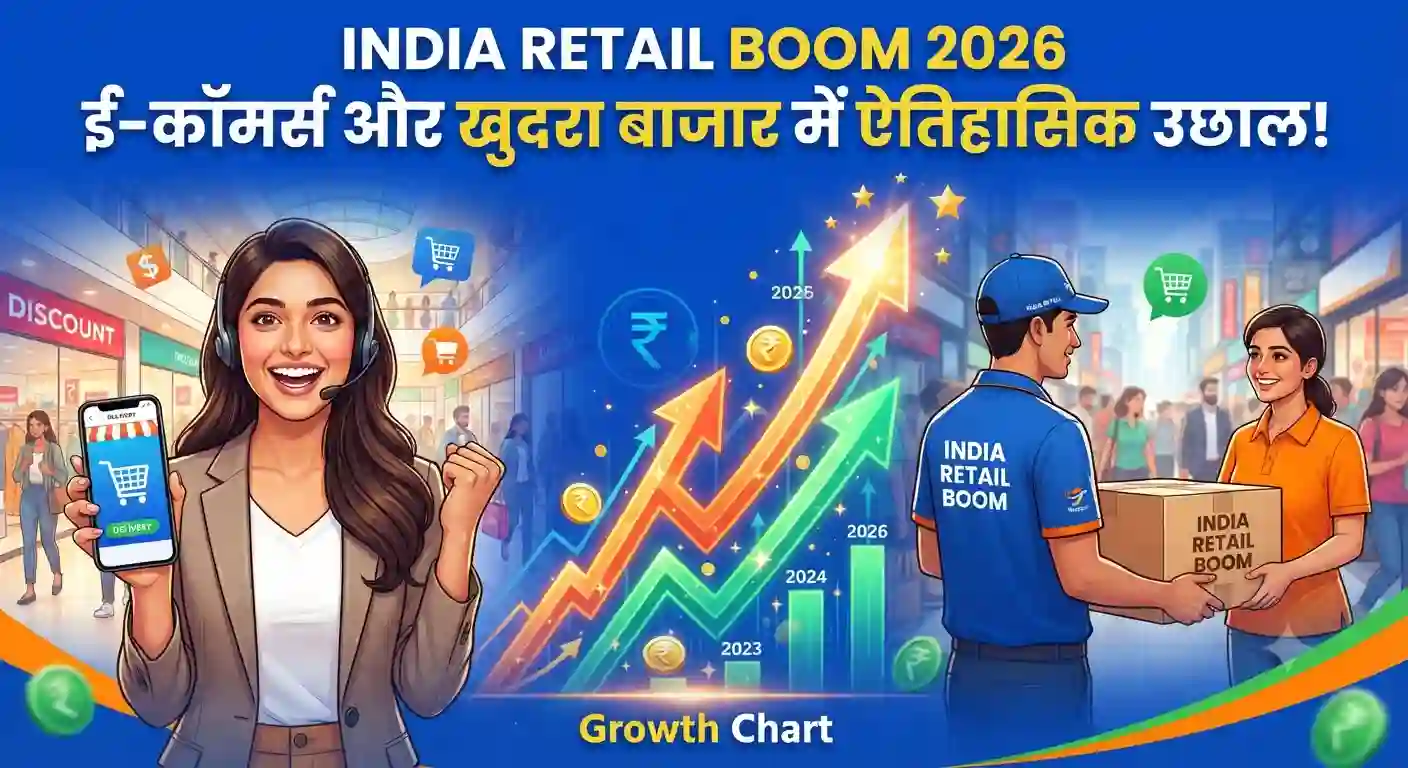 India Retail & E-Commerce Boom 2026: खुदरा व्यापार और ऑनलाइन सेक्टर में ऐतिहासिक उछाल India Retail & E-Commerce Boom 2026