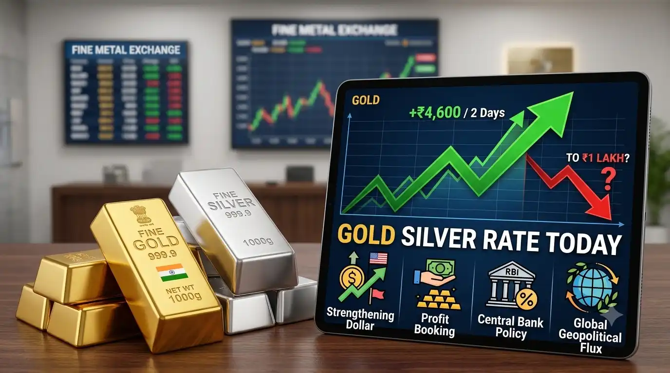 Gold Silver Rate Today: सोने-चांदी के दामों में बड़ा उलटफेर, एक तरफ रिकॉर्ड तेजी तो दूसरी तरफ ₹1 लाख तक गिरावट की चर्चा; जानें क्या हैं 4 बड़े कारण Gold Silver rate today price fluctuation reasons