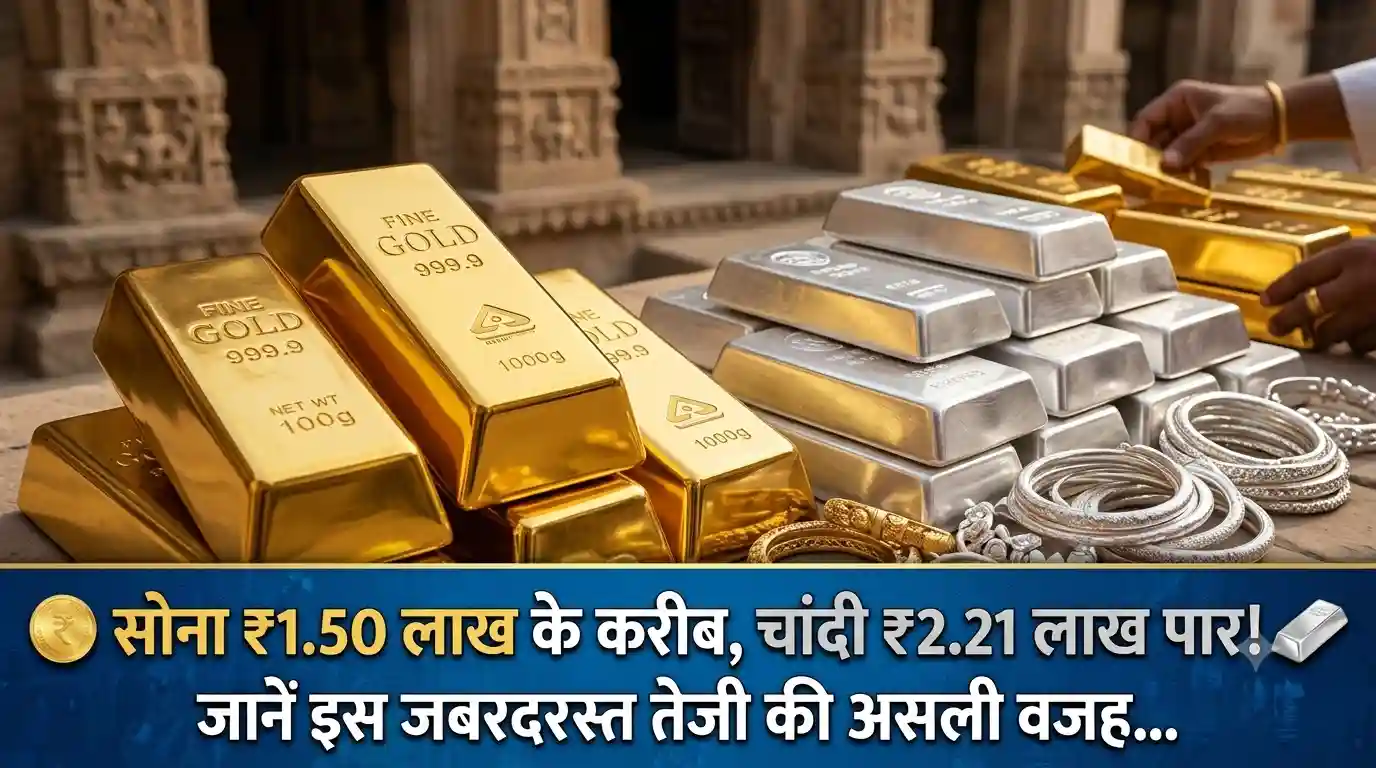सोना ₹1.50 लाख के करीब और चांदी ₹2.21 लाख पहुंची: जाने तेजी की वजह और सही भाव Gold silver price bullion market